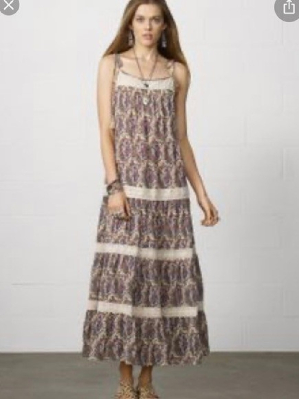 Denim & Supply Ralph Lauren boho-style tiered maxi dress Paisley Crochet Large